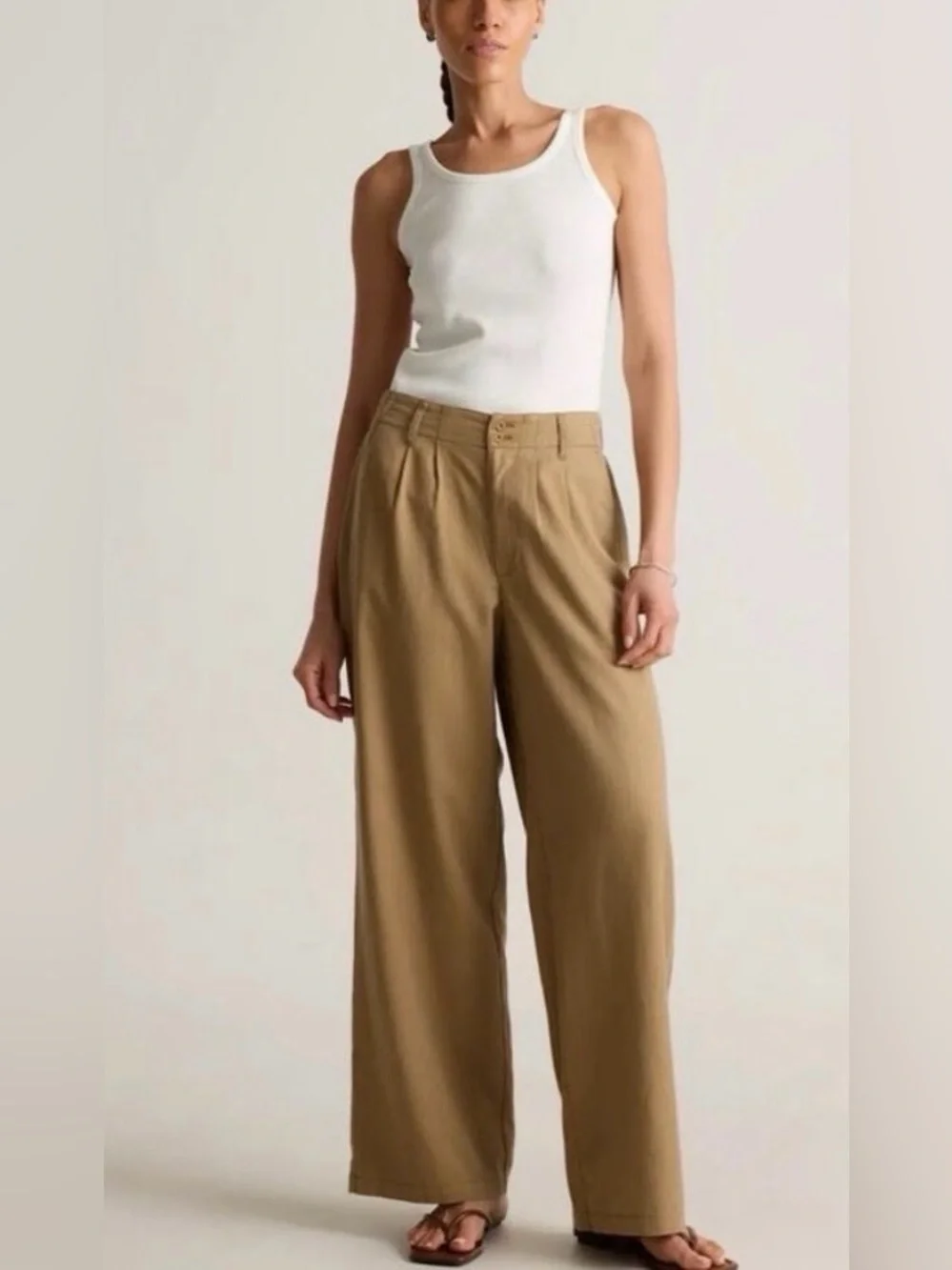 Quince Drapey Twill Pleated Trouser Baywood Size 6